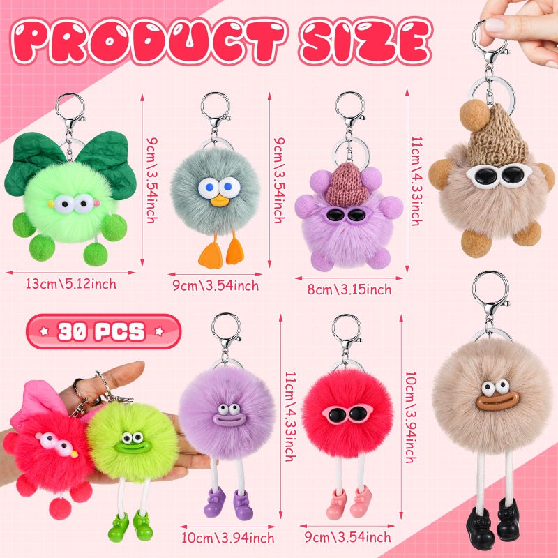 Equsion 30 Pcs Mini Cute Plush Keychain Bulk Christmas Gifts bulk Bag Purse Charm Christmas Stocking Stuffers Goodie Bag(Adorable) - Image 2