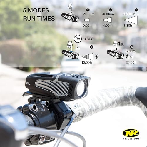 NiteRider مصباح دراجة نيترايدر لوميينا مايكرو 850 الأمامي LED قابل لإعادة الشحن عبر USB مقاوم للماء للدراجات الجبلية والطرق والتنقل في المدن والدراجات الحضرية، أسود، 6783 - Image 5