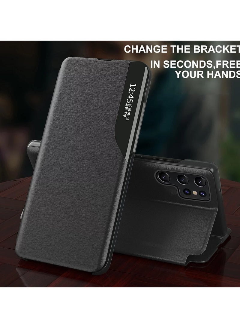 كولور فانس غطاء هاتف من الجلد PU لسامسونج جالاكسي S23 ألترا، حافظة واقية ضد السقوط مع نافذة عرض، غطاء قلاب فوليو مع حامل - بنفسجي - Image 3