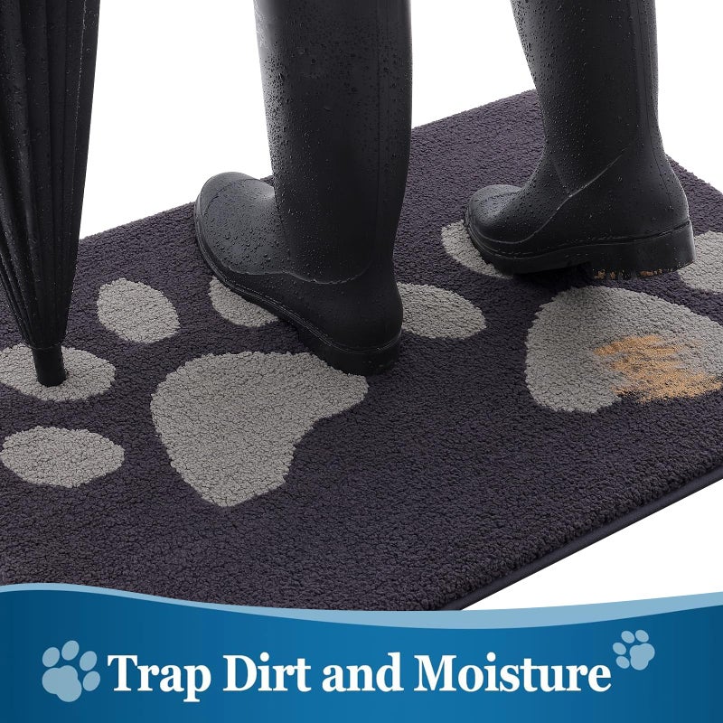 Buganda Dog Door Mat for Muddy Paws, Absorbent Dirt Trapper Washable Indoor Doormats, Non Slip Low-Profile Mud Mat for Dogs, Front Entrance Doormat for Inside Floor (30x20 Inches, Dark Grey) - Image 2