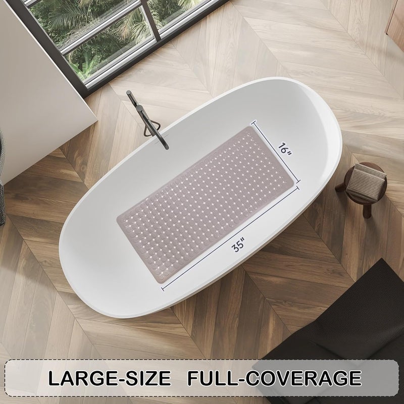 Linoows Non-Slip Bathtub and Shower Mats, Power Grip Bath Mat 35 x 16.3 Inch with Suction Cups and Drain Holes for Tub Bathroom Floor Safety, Machine Washable Soft Bathmat, Tan - Image 4