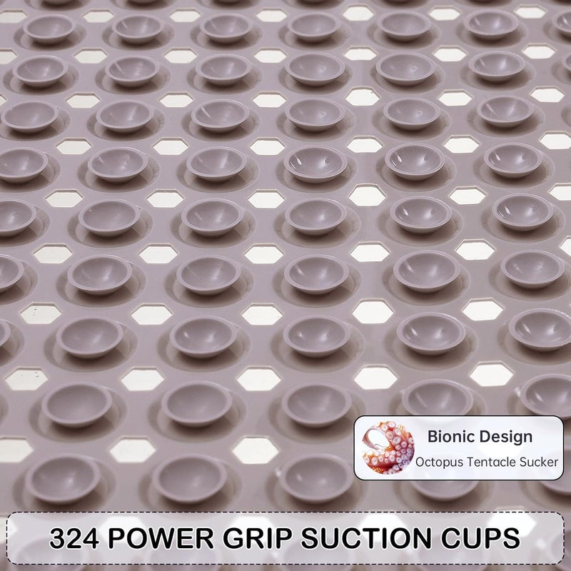 Linoows Non-Slip Bathtub and Shower Mats, Power Grip Bath Mat 35 x 16.3 Inch with Suction Cups and Drain Holes for Tub Bathroom Floor Safety, Machine Washable Soft Bathmat, Tan - Image 3