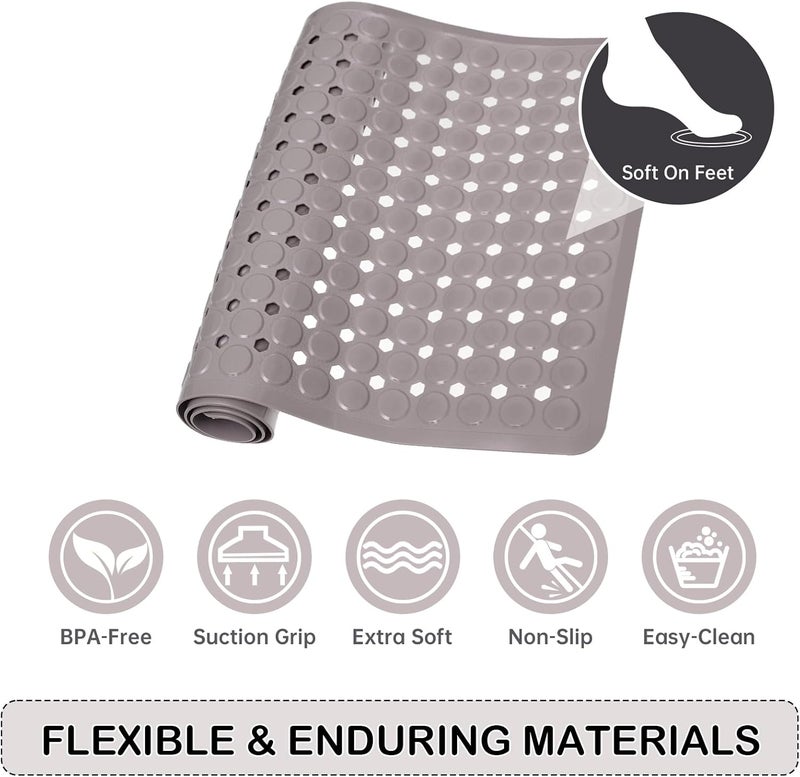 Linoows Non-Slip Bathtub and Shower Mats, Power Grip Bath Mat 35 x 16.3 Inch with Suction Cups and Drain Holes for Tub Bathroom Floor Safety, Machine Washable Soft Bathmat, Tan - Image 5