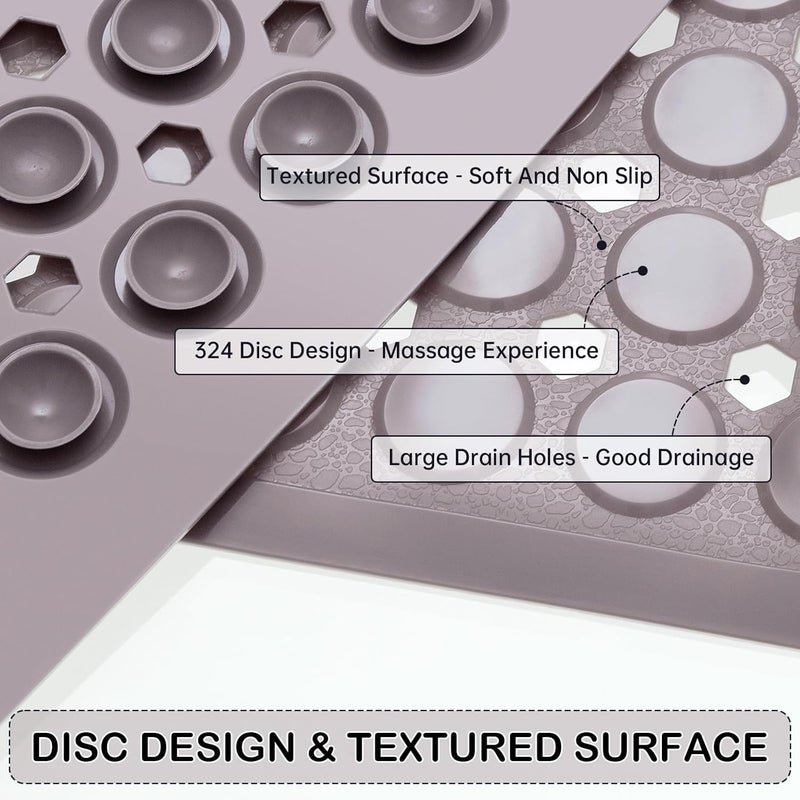 Linoows Non-Slip Bathtub and Shower Mats, Power Grip Bath Mat 35 x 16.3 Inch with Suction Cups and Drain Holes for Tub Bathroom Floor Safety, Machine Washable Soft Bathmat, Tan - Image 2