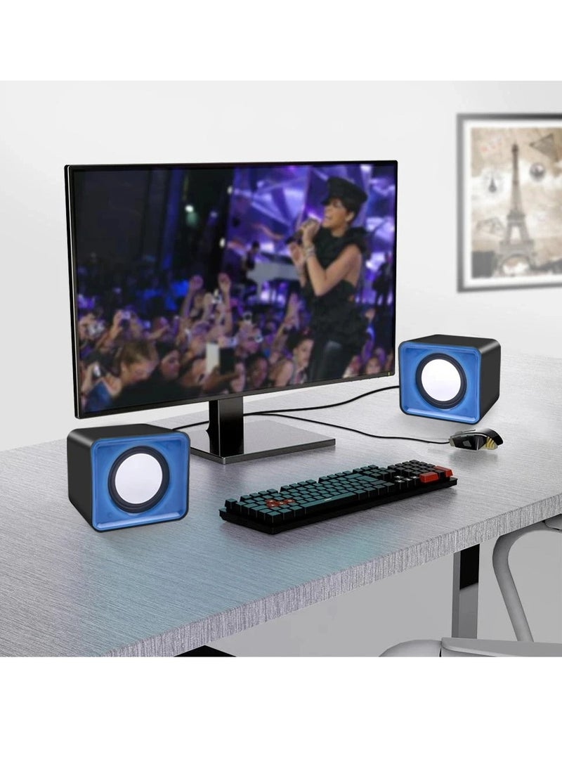 AROAQ Mini Computer Speakers, Lightweight Portable Stereo Multimedia Speaker, Stylish And Durable USB Loudspeaker, Powerful Bass Double Shock Subwoofer For Computer Laptop, (Blue) - Image 3