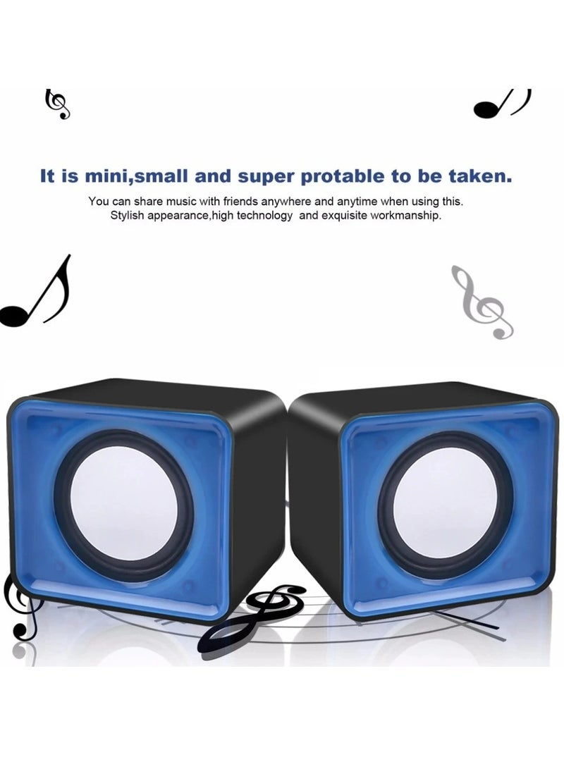 AROAQ Mini Computer Speakers, Lightweight Portable Stereo Multimedia Speaker, Stylish And Durable USB Loudspeaker, Powerful Bass Double Shock Subwoofer For Computer Laptop, (Blue) - Image 5