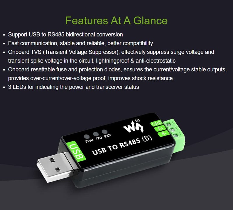 Waveshare Industrial USB to RS485 Bidirectional Converter Onboard Original CH343G Multi-Protection Circuits - Image 4
