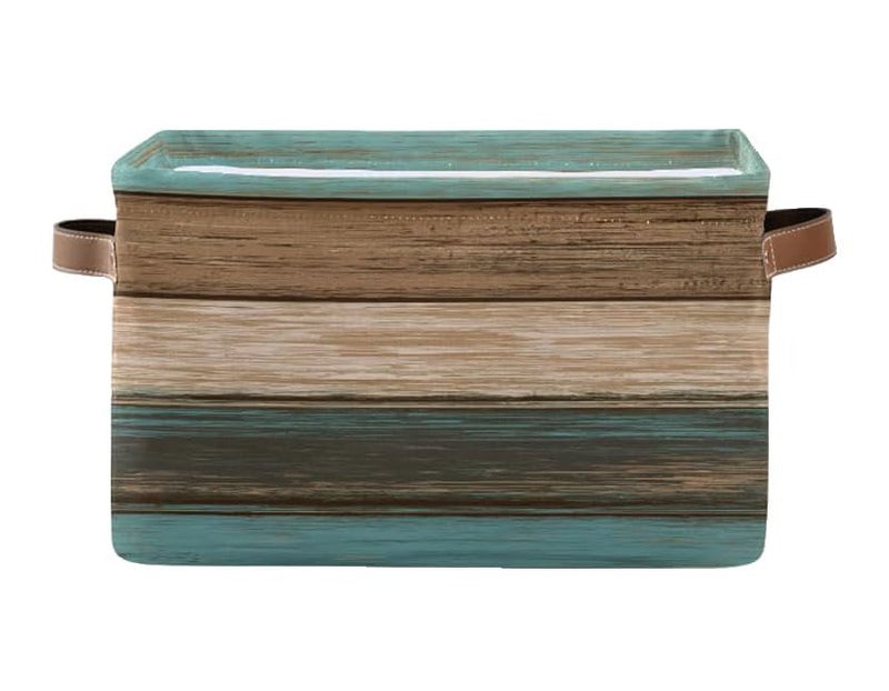 Bzocm Wood Print Rectangular Storage Basket Not Real Wood Retro Vintage Organizer Bin Shelf Baskets For Clothes Gifts For Home Office Dorm - Image 1