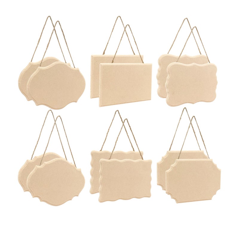 12 Pack Blank Hanging Wooden Signs for Crafts 7 x 5 in Unfinished Beveled Wood Plaques for DIY Mini Wood Signboard with Rope for Home Decor6 Assorted Shapes