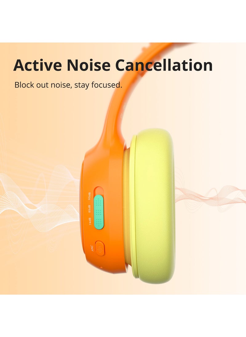 Tronsmart Tronsmart KH03 Kids Noise Cancelling Bluetooth Headphones, Safe Volume Control, Wireless Headphones with Light & Microphone, 70H Playtime, Built-in Audio Cable, for School/Travel/Airplane(Orange)  - Image 2