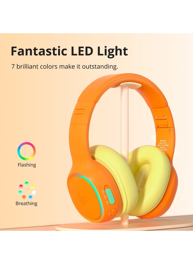 Tronsmart Tronsmart KH03 Kids Noise Cancelling Bluetooth Headphones, Safe Volume Control, Wireless Headphones with Light & Microphone, 70H Playtime, Built-in Audio Cable, for School/Travel/Airplane(Orange)  - Image 5