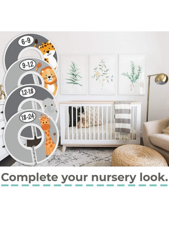 ليتل ميراكلز فواصل مقاسات خزانة الأطفال - فواصل خزانة ملابس الأطفال مقاس 7X من Safari Nursery لملابس الأطفال - ديكور غرفة الأطفال على شكل فيل وزرافة وحمار وحشي وأسد وقرد - فواصل خزانة ملابس الأطفال للأولاد أو البنات - [Safari] [رمادي/رمادي]  - Image 3