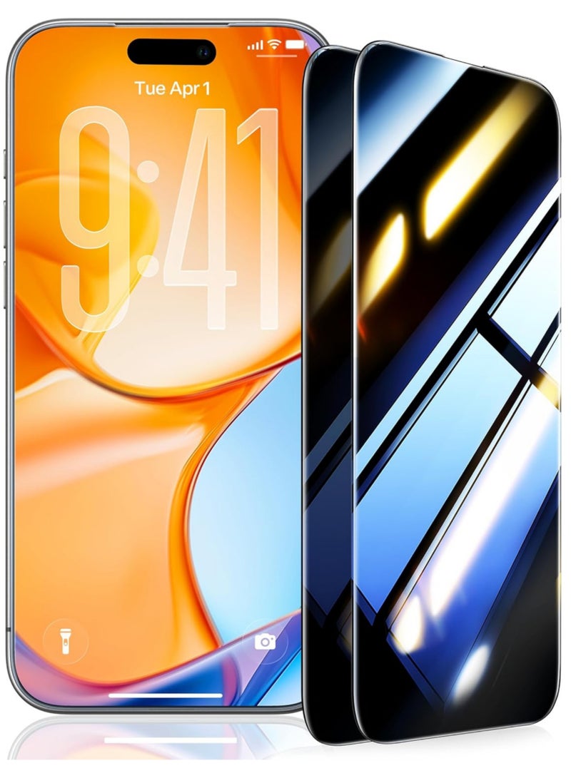 ترينفي واقي شاشة الخصوصية لهاتف iPhone 17 Pro Max، قطعتان - زجاج مقوى بصلابة 9H، حماية مضادة للتجسس بزاوية 28 درجة تحجب المشاهد الجانبية، يدعم خاصية التعرف على الوجه، أداة تركيب سهلة متضمنة، مناسب للحافظة، مقاوم للخدش - أسود - Image 1