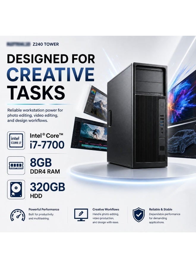 محطة عمل Z240 تاور - معالج إنتل كور i7-7700، رام 8 جيجابايت، هارد 320 جيجابايت HDD، كارت شاشة انفييديا كوادرو P1000 بسعة 4 جيجابايت، مزود طاقة 400 واط، ويندوز 11 برو مع لوحة مفاتيح وماوس وكابلات مجاناً - Image 5
