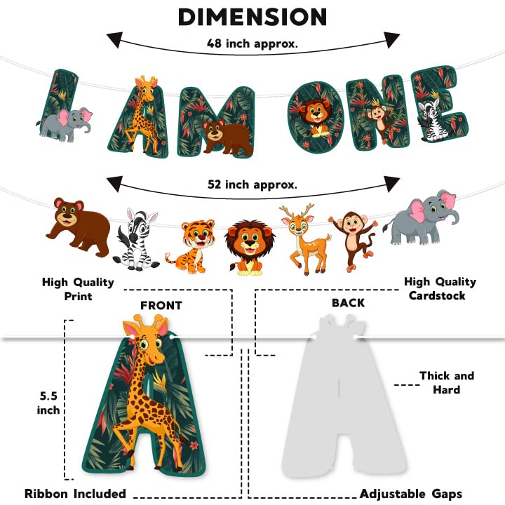 Festiko® 57 Pcs Jungle Theme Banner, Balloons, Cake & Cupcake Toppers, Swirls with Cutouts, Jungle Theme 1st Birthday Supplies, Jungle Theme I Am One Combo Decoration, Jungle Safari Theme Decorations - Image 4