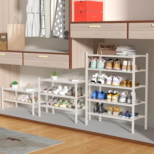 ROMGUAR CRAFT 4 Tier Bamboo Shoe Rack for Closet Free Standing Wood Shoe Shelf for Entryway Small Space Stackable 27"x11"x26" (White) - Image 4