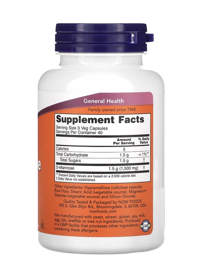 Now Foods D-Mannose - 120 Capsules 500 Mg - Image 2