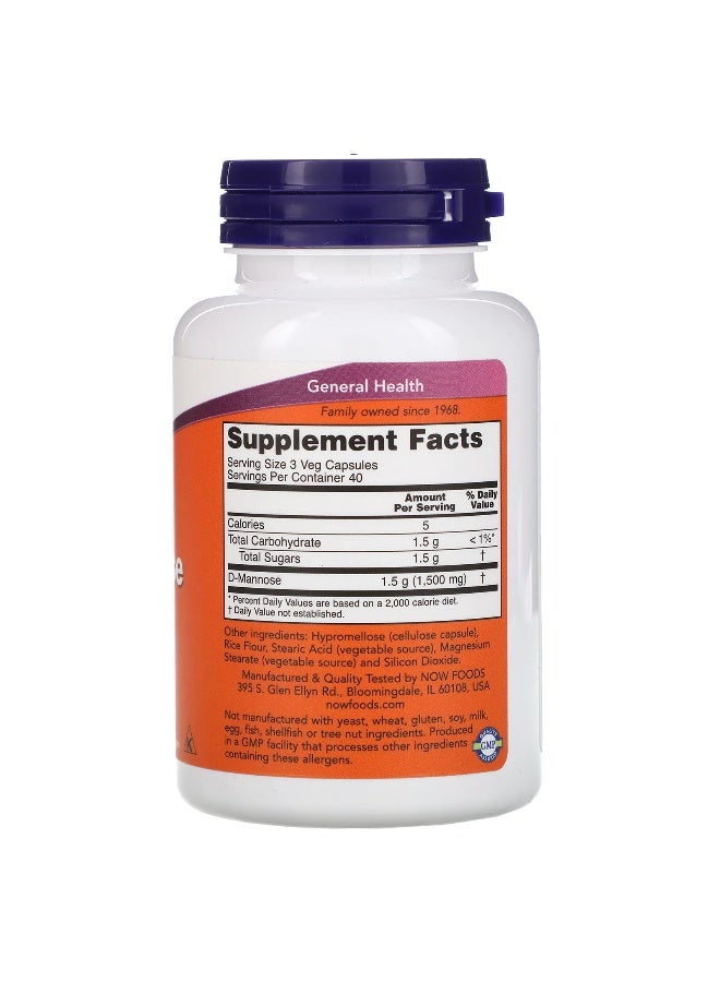 Now Foods D-Mannose 500mg 120 Veg Capsules - Image 2