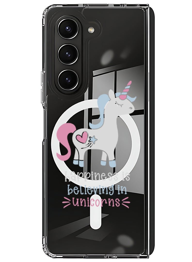 Theodor Magnetic Case for Samsung Galaxy Z Fold 5 Compatible with MagSafe Wireless Charging, Shockproof Phone Bumper Cover Happiness is believing in Unicorns - Image 1