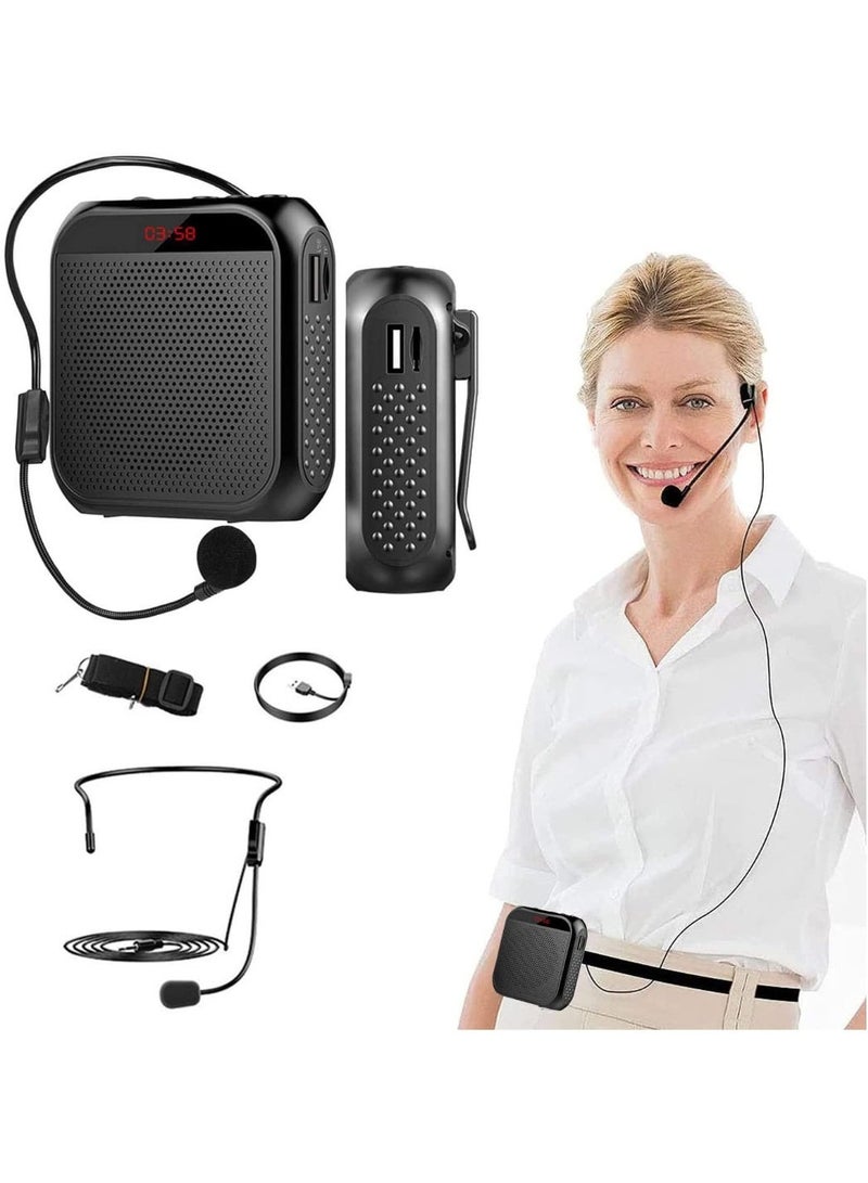 Voice Amplifier, 8W Rechargeable Amplifier Mic with Wired Microphone Headset, Multifunctional Portable Personal Pa System Loudspeake for Teachers, - Image 1