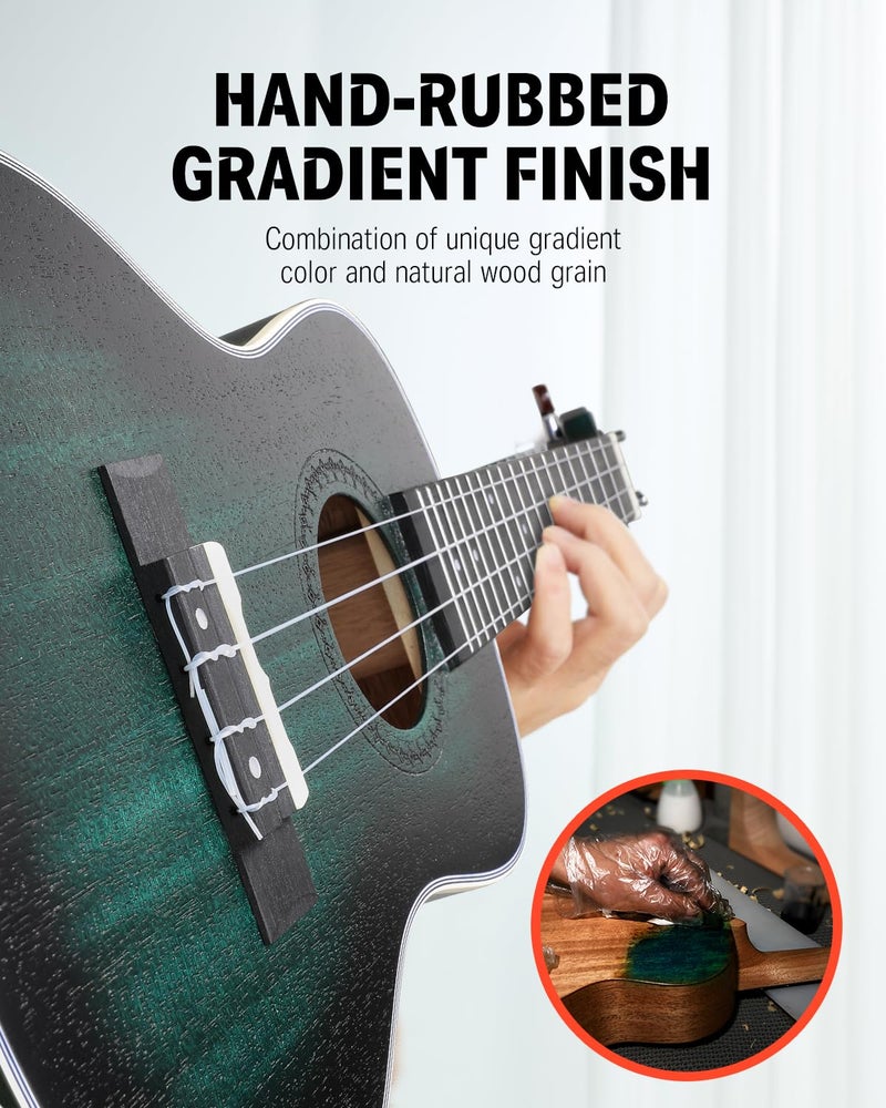 Donner Concert Ukulele Professional 23 Inch Mahogany Ukelele for Kid Adult Beginner Ukele Bundle with Online Lesson Gig Bag Aquila String Pick Tuner Strap Cloth DUC-200B Drak Green - Image 5