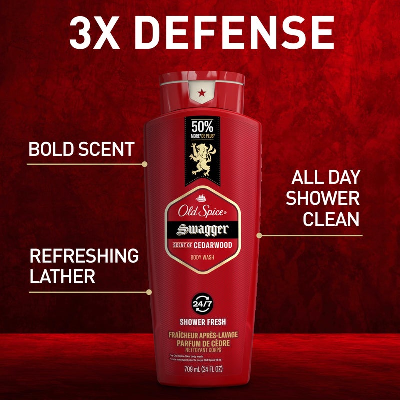 Old Spice Refreshing Body Wash for Men, 3X Defense, 24/7 Shower Fresh with Long Lasting Scent, Red Collection, Swagger with Cedarwood Scent, 24 oz (Pack of 2) - Image 2