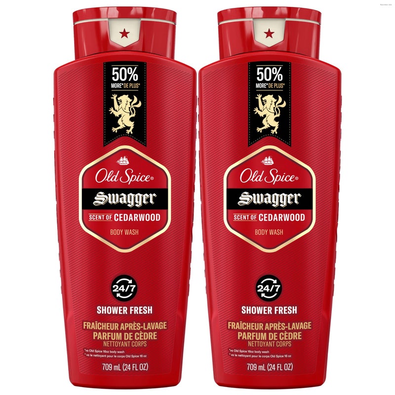 Old Spice Refreshing Body Wash for Men, 3X Defense, 24/7 Shower Fresh with Long Lasting Scent, Red Collection, Swagger with Cedarwood Scent, 24 oz (Pack of 2) - Image 1