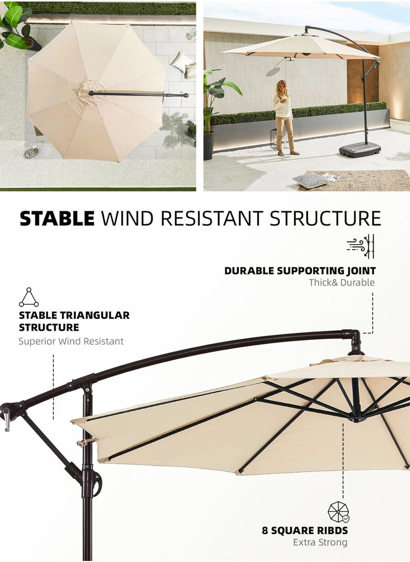 DBLEW - 3M Round Cantilever Parasol Patio Umbrella with 60L Water Filled Base Crank Handle Adjustable Tilt Angle and Height Offset Hanging Sun Shade Banana Umbrella UV And Water Resistant 210g Polyester Canopy Rust-Resistant Steel Frame 360° Rotation and Portable Wheels for Outdoor Yard Garden Swimming Pool Camping or Patio - Image 1