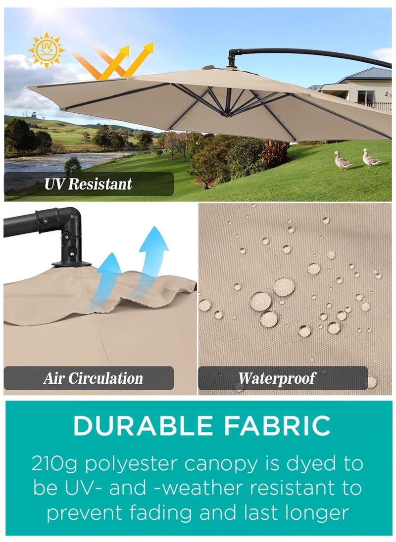 DBLEW - 3M Round Cantilever Parasol Patio Umbrella with 60L Water Filled Base Crank Handle Adjustable Tilt Angle and Height Offset Hanging Sun Shade Banana Umbrella UV And Water Resistant 210g Polyester Canopy Rust-Resistant Steel Frame 360° Rotation and Portable Wheels for Outdoor Yard Garden Swimming Pool Camping or Patio - Image 1