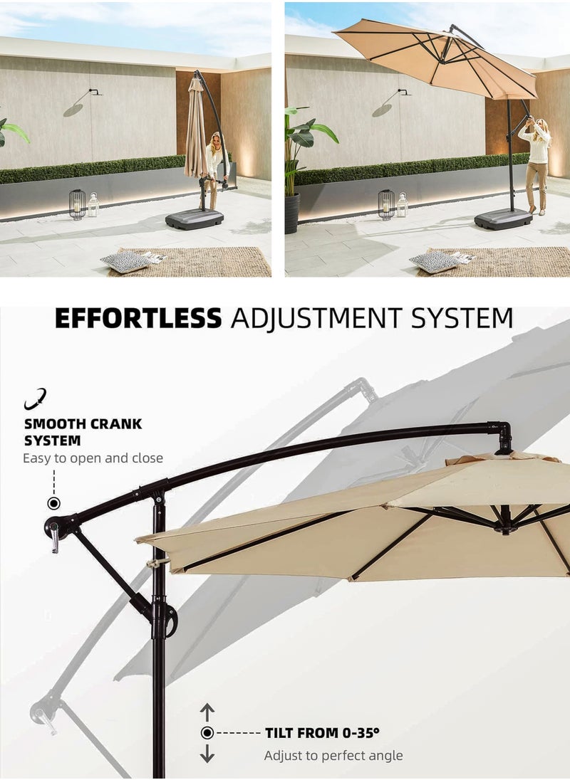 DBLEW - 3M Round Cantilever Parasol Patio Umbrella with 60L Water Filled Base Crank Handle Adjustable Tilt Angle and Height Offset Hanging Sun Shade Banana Umbrella UV And Water Resistant 210g Polyester Canopy Rust-Resistant Steel Frame 360° Rotation and Portable Wheels for Outdoor Yard Garden Swimming Pool Camping or Patio - Image 1