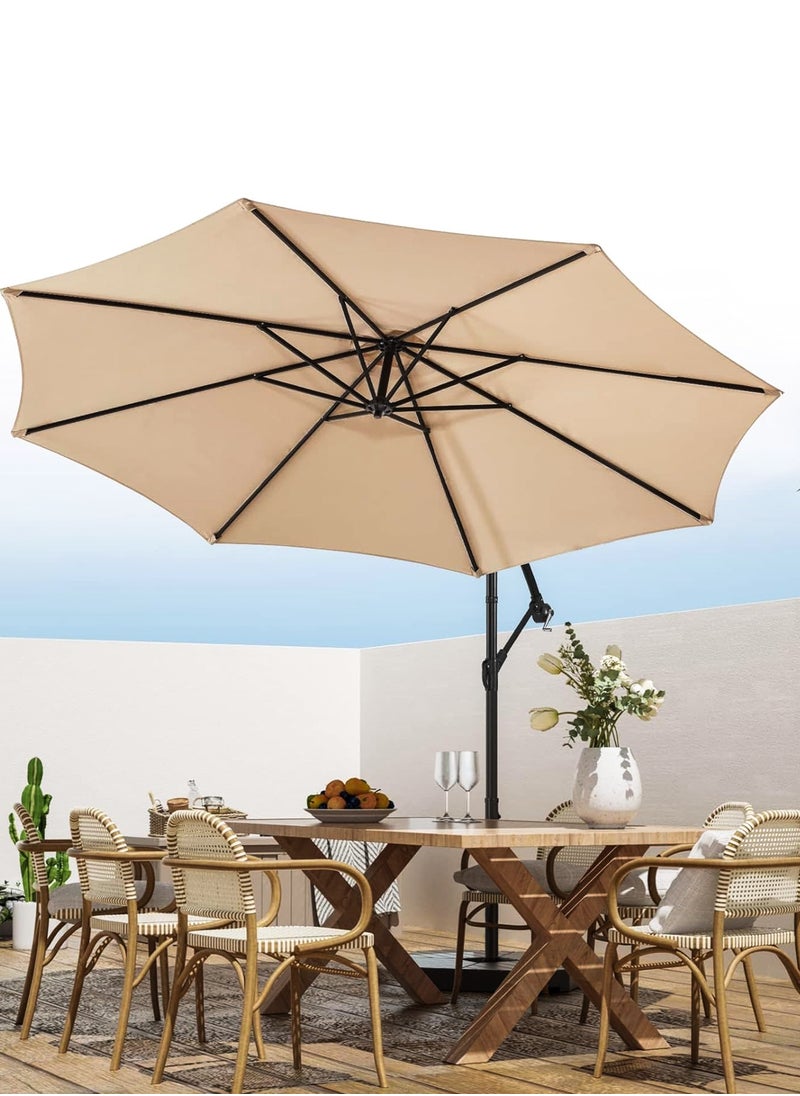 DBLEW - 3M Round Cantilever Parasol Patio Umbrella with 60L Water Filled Base Crank Handle Adjustable Tilt Angle and Height Offset Hanging Sun Shade Banana Umbrella UV And Water Resistant 210g Polyester Canopy Rust-Resistant Steel Frame 360° Rotation and Portable Wheels for Outdoor Yard Garden Swimming Pool Camping or Patio - Image 1
