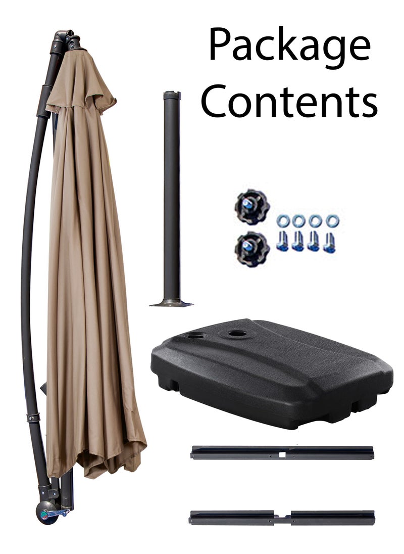 DBLEW - 3M Round Cantilever Parasol Patio Umbrella with 60L Water Filled Base Crank Handle Adjustable Tilt Angle and Height Offset Hanging Sun Shade Banana Umbrella UV And Water Resistant 210g Polyester Canopy Rust-Resistant Steel Frame 360° Rotation and Portable Wheels for Outdoor Yard Garden Swimming Pool Camping or Patio - Image 1
