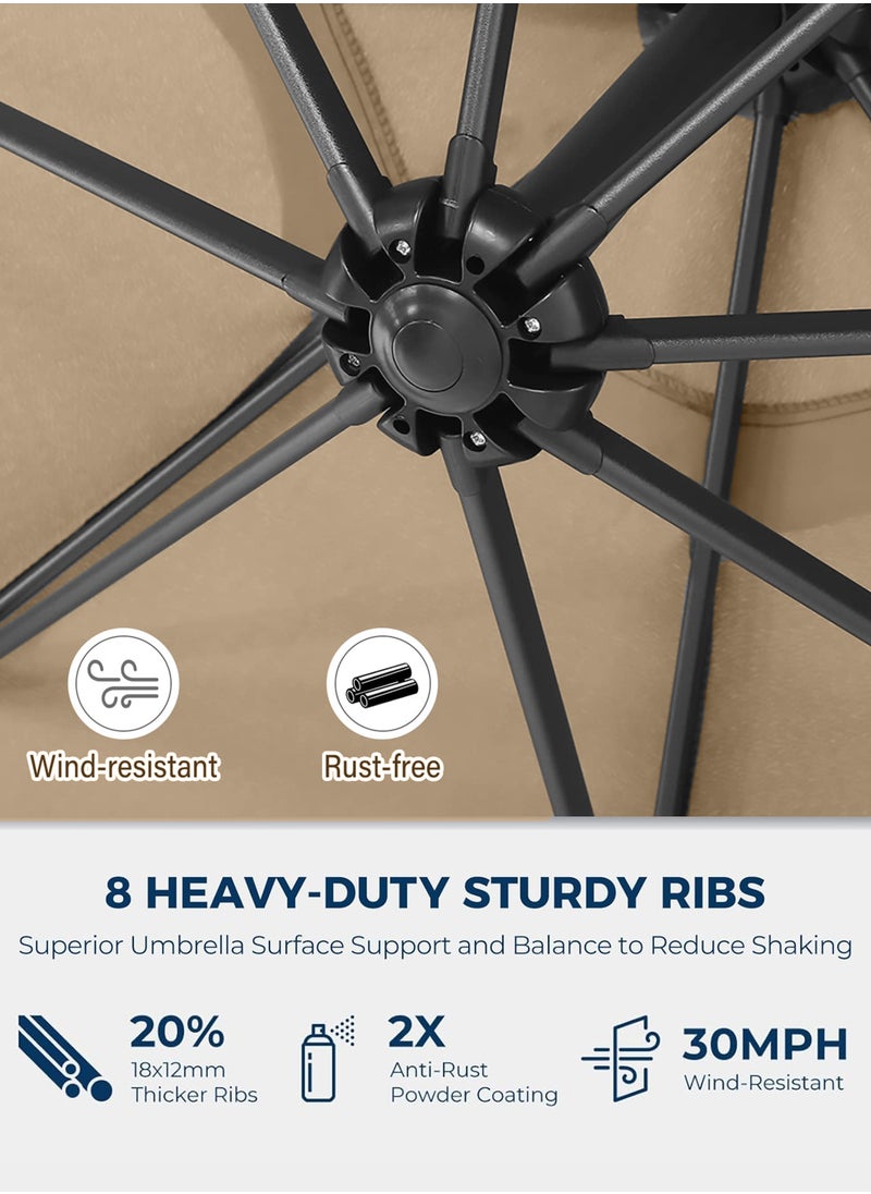 DBLEW - 3M Round Cantilever Parasol Patio Umbrella with 60L Water Filled Base Crank Handle Adjustable Tilt Angle and Height Offset Hanging Sun Shade Banana Umbrella UV And Water Resistant 210g Polyester Canopy Rust-Resistant Steel Frame 360° Rotation and Portable Wheels for Outdoor Yard Garden Swimming Pool Camping or Patio - Image 1