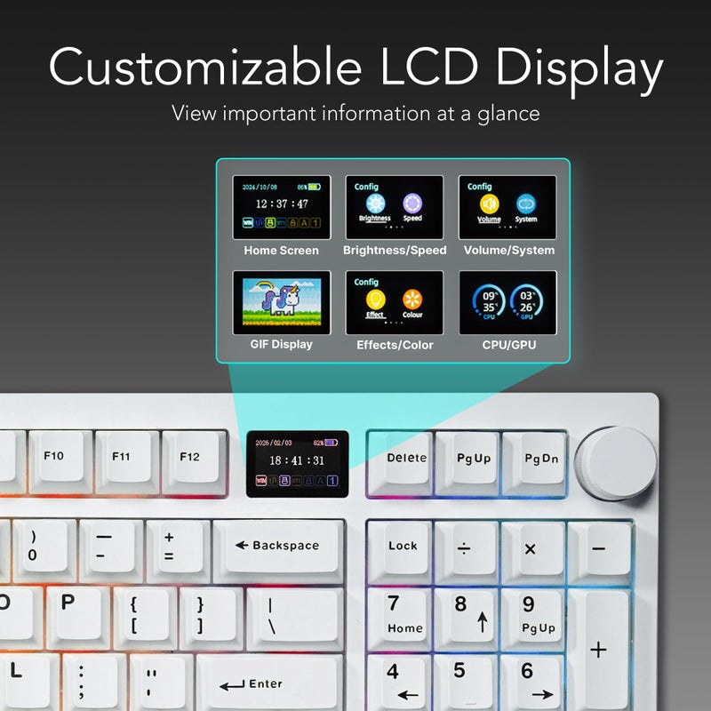 TECWARE Spectre 96% RGB Mechanical Gaming Keyboard | Customizable LCD Screen | Tri-Mode Wireless with Knob | Gasket Mount | South Face 5-Pin Hot-Swappable Sockets | White Candy Red Linear Switch - Image 4