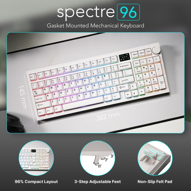TECWARE Spectre 96% RGB Mechanical Gaming Keyboard | Customizable LCD Screen | Tri-Mode Wireless with Knob | Gasket Mount | South Face 5-Pin Hot-Swappable Sockets | White Candy Red Linear Switch - Image 2