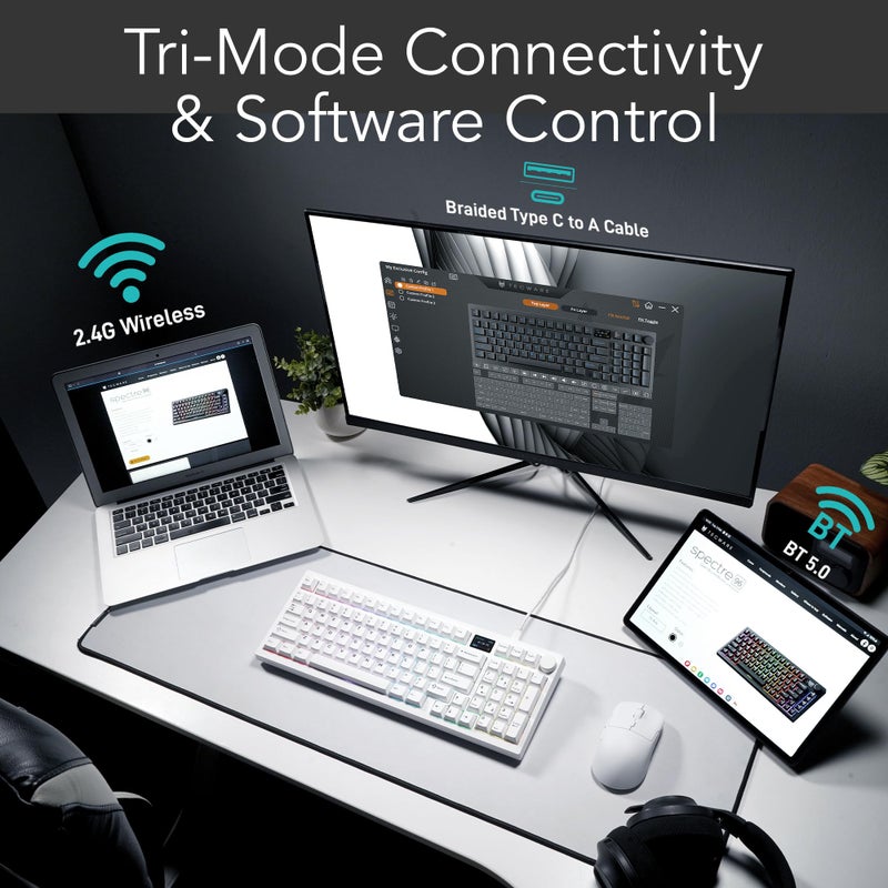 TECWARE Spectre 96% RGB Mechanical Gaming Keyboard | Customizable LCD Screen | Tri-Mode Wireless with Knob | Gasket Mount | South Face 5-Pin Hot-Swappable Sockets | White Candy Red Linear Switch - Image 3