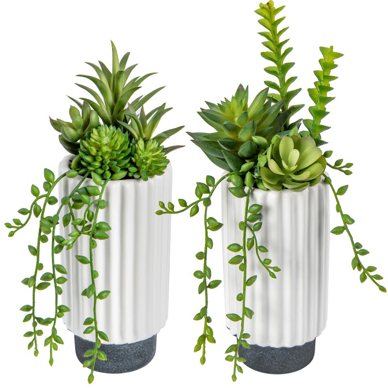 Hollyone Hollyone Artificial Succulents Plants Set of 2 Faux Succulents 9" Fake Succulent Plants in Ceramic Pot Succulent Plant  - Image 1