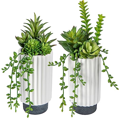 Hollyone Hollyone Artificial Succulents Plants Set of 2 Faux Succulents 9" Fake Succulent Plants in Ceramic Pot Succulent Plant  - Image 2