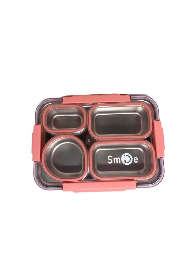 Kitchen Bloom Leakproof Lunch Box for Kids - 4 Compartment Lunch Box for Kids with Spoon & chop Stick, Lunch Box for Kids to School |Tiffin Box for Office for Men and Women (Pink) - Image 1