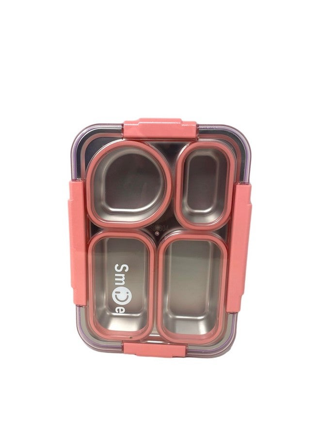 Kitchen Bloom Leakproof Lunch Box for Kids - 4 Compartment Lunch Box for Kids with Spoon & chop Stick, Lunch Box for Kids to School |Tiffin Box for Office for Men and Women (Pink) - Image 2