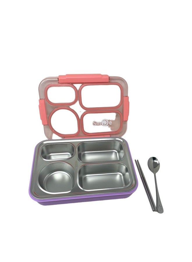 Kitchen Bloom Leakproof Lunch Box for Kids - 4 Compartment Lunch Box for Kids with Spoon & chop Stick, Lunch Box for Kids to School |Tiffin Box for Office for Men and Women (Pink) - Image 5