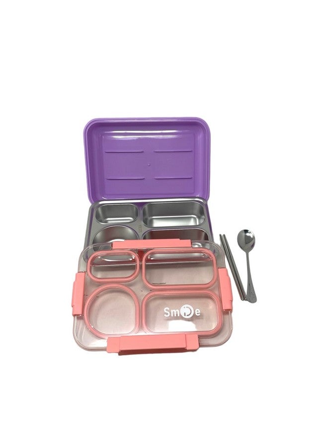 Kitchen Bloom Leakproof Lunch Box for Kids - 4 Compartment Lunch Box for Kids with Spoon & chop Stick, Lunch Box for Kids to School |Tiffin Box for Office for Men and Women (Pink) - Image 3