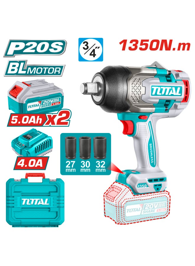 TOTAL Cordless impact wrench 20V  3/4inch TIWLI20135