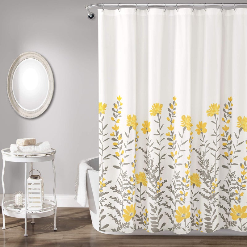 Lush Decor Aprile Floral Shower Curtain Single 72" W x 72" L, Yellow & Gray - Floral Shower Curtains - Bathroom DÃ©cor - Cottage Shower Curtain - Image 1