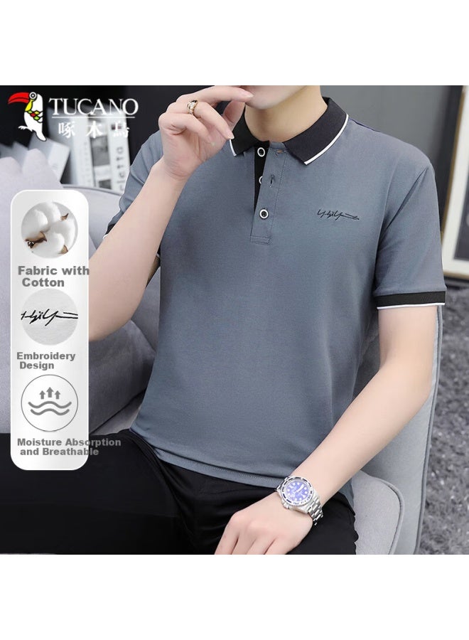 Tucano Men's Short Sleeve Polo Shirt Solid Color Classic Business Casual Turn-down Collar Fashion All-match Top Men's Clothing Black 2XL - Image 2
