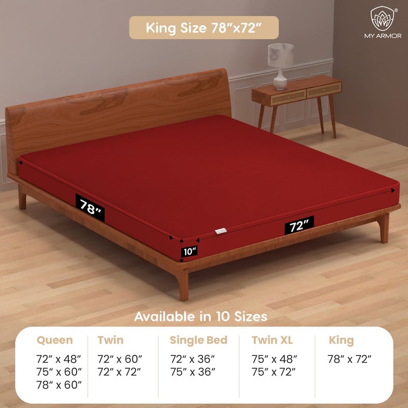 MY ARMOR Waterproof Mattress Protector King Size 78x72, 6.5x6 feet, Double Bed Protector Sheet Cover, Breathable and Hypoallergenic Ultra Soft Fitted Terry Cotton Fabric, Elastic Skirting, Maroon  - Image 3