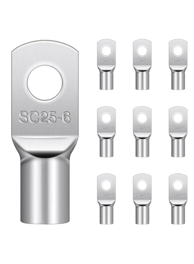 FIRST PRO Copper Cable Lugs M6 SC25-6 Tinned Copper Ring Terminals 25mm² Heavy Duty Battery Cable Ends Crimp Wire Connectors for Automotive, Marine, Solar and Electrical Wiring Pack of 10 - Image 1