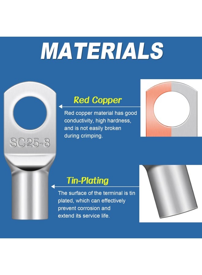 FIRST PRO Copper Cable Lugs M6 SC25-6 Tinned Copper Ring Terminals 25mm² Heavy Duty Battery Cable Ends Crimp Wire Connectors for Automotive, Marine, Solar and Electrical Wiring Pack of 10 - Image 3