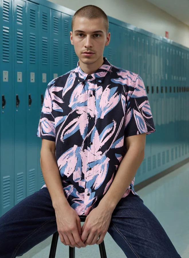 Lee Cooper Regular Fit Printed Slub Shirt