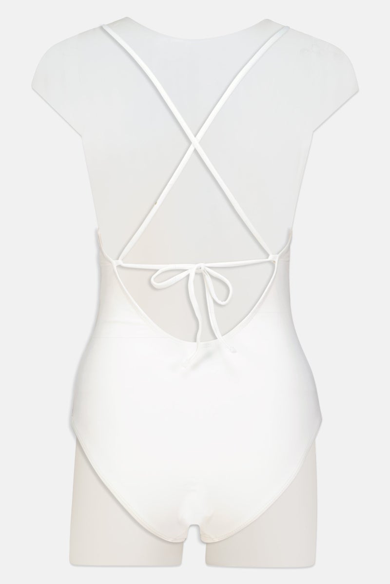 U.S. Polo Assn. Women Brand Logo Padded Adjustable Back One Piece Swimsuits, White  - Image 3